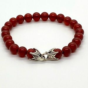 DAVID YURMAN Men's 8mm Carneliian Silver Spiritual Beads Bracelet 8.5”